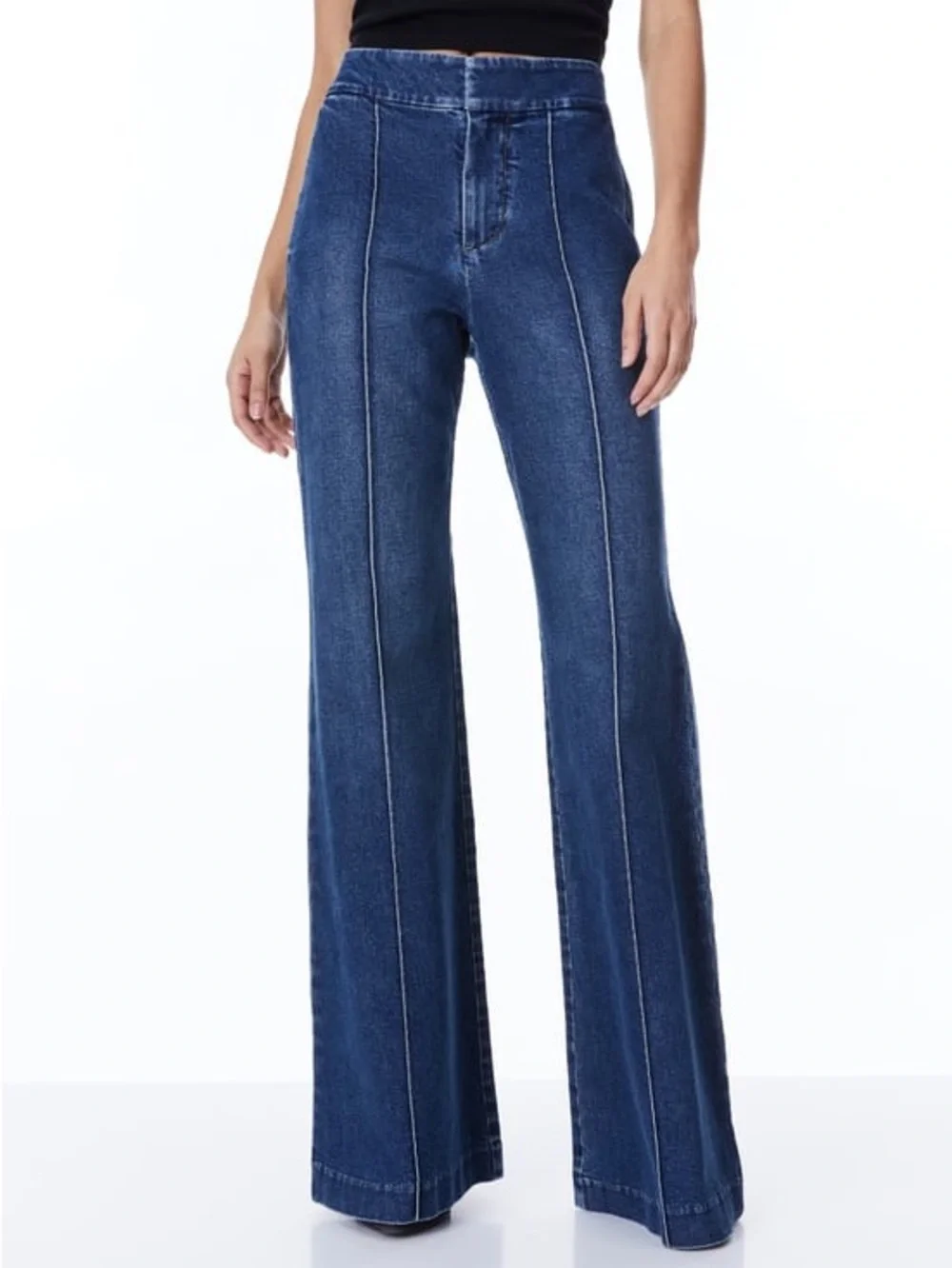 Alice + Olivia Dark Blue High-Waist Wide-Leg Jeans (28)
